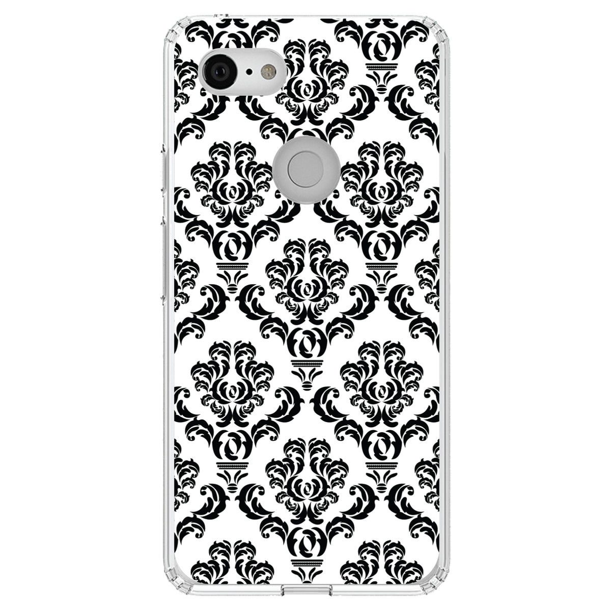 White Black Damask Pattern Clear Shockproof iPhone Case, view 21