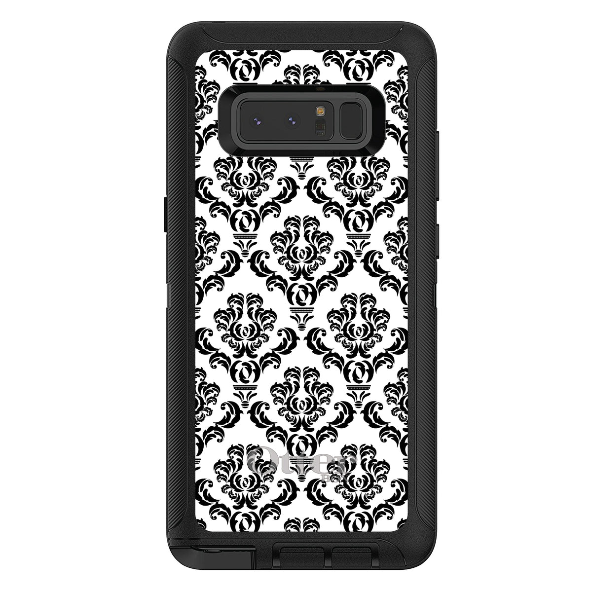 White Black Damask Pattern OtterBox Defender Case for iPhone & Galaxy, view 14