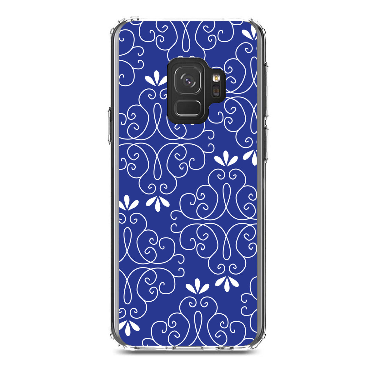 Dark Blue White Floral Clear Shockproof iPhone Case, view 19