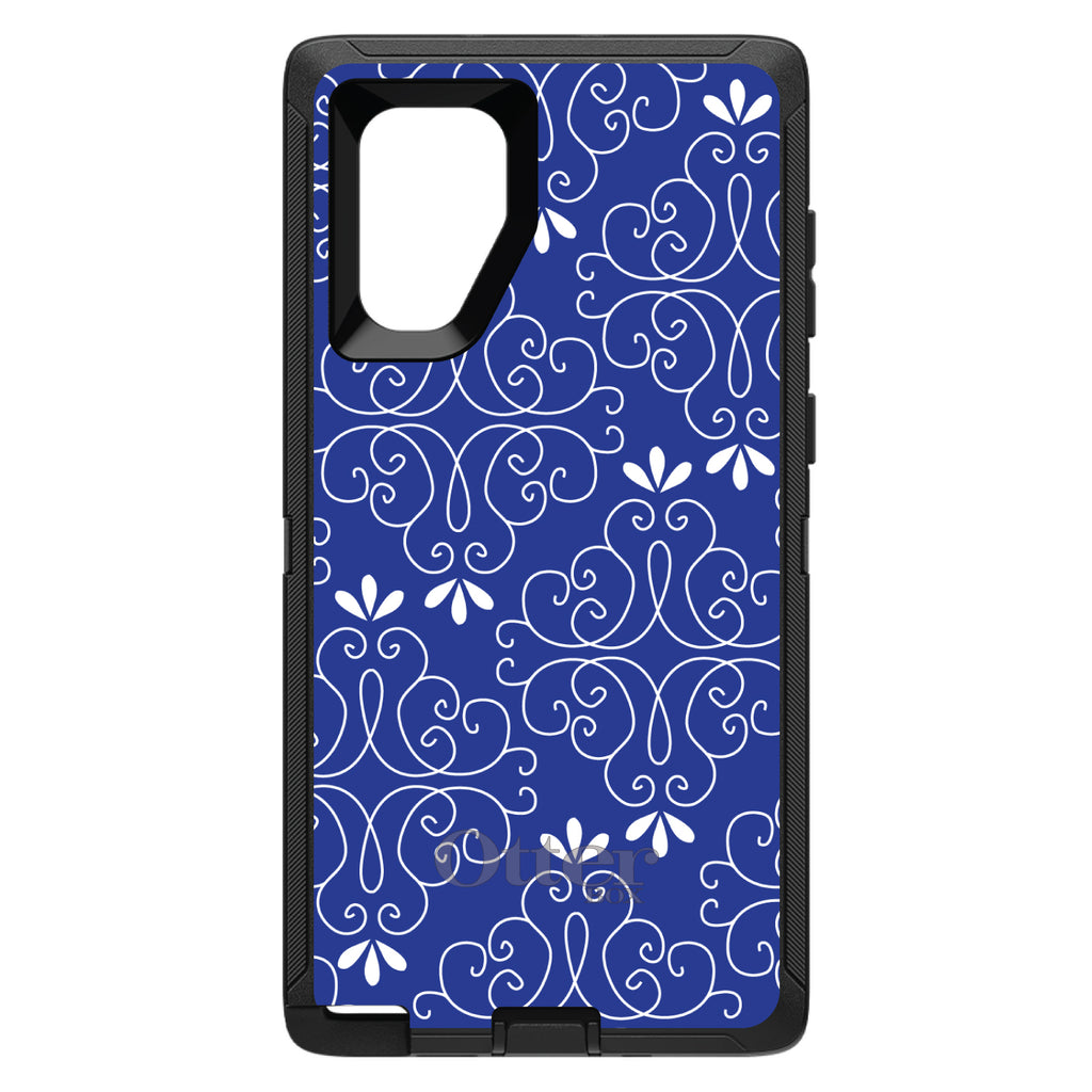 Dark Blue White Floral OtterBox Defender Case for iPhone & Galaxy, view 14