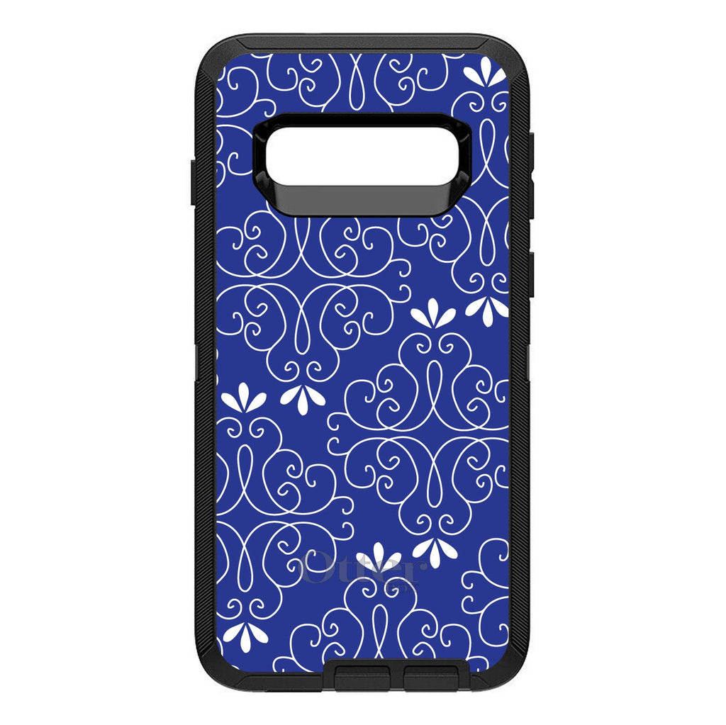 Dark Blue White Floral OtterBox Defender Case for iPhone & Galaxy, view 9