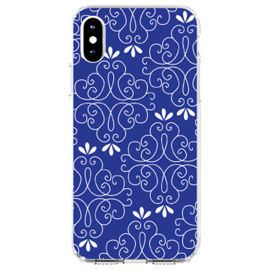 Dark Blue White Floral Clear Shockproof iPhone Case, view 2