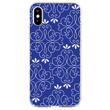 DistinctInk® Clear Shockproof Hybrid Case for Apple iPhone / Samsung Galaxy / Google Pixel - Dark Blue White Floral