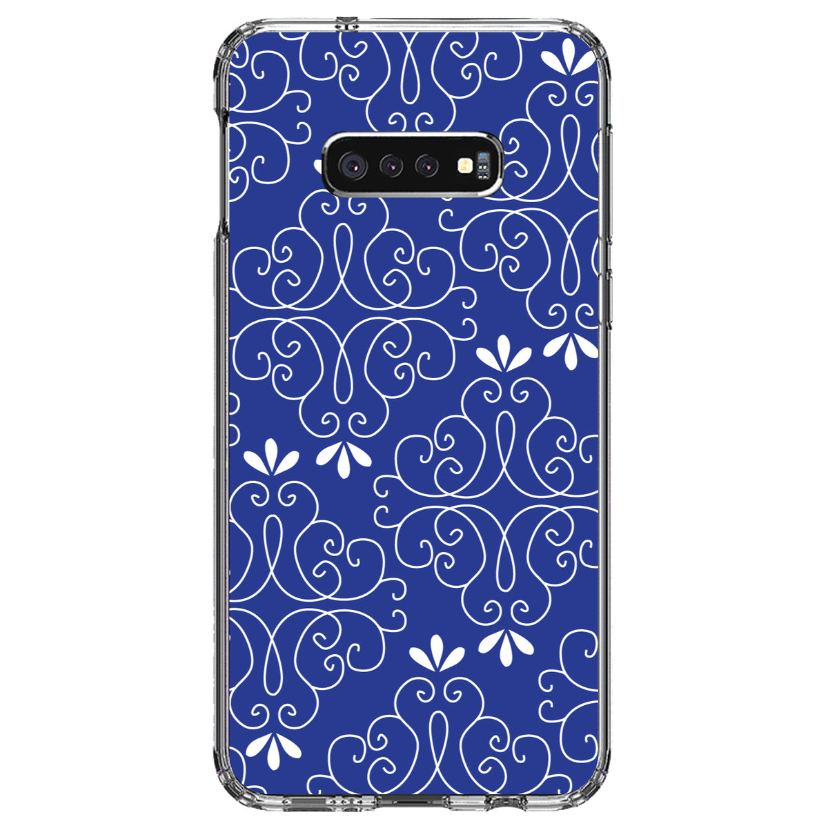 Dark Blue White Floral Clear Shockproof iPhone Case, view 18