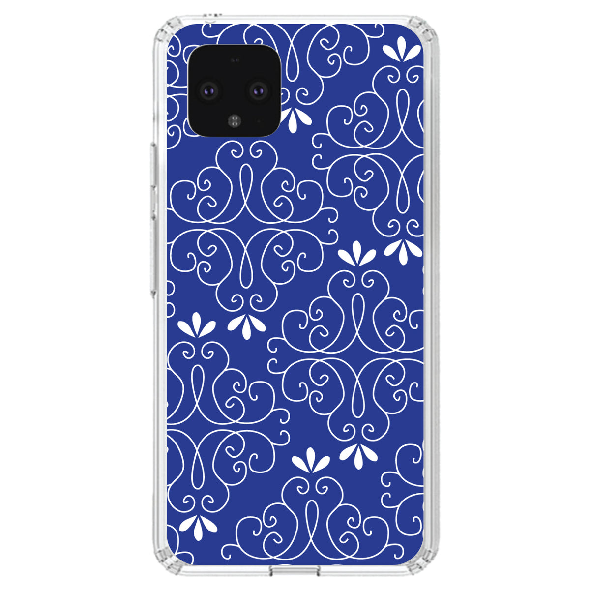 Dark Blue White Floral Clear Shockproof iPhone Case, view 24