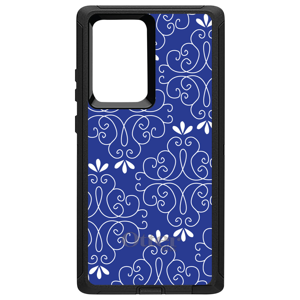 Dark Blue White Floral OtterBox Defender Case for iPhone & Galaxy, view 13