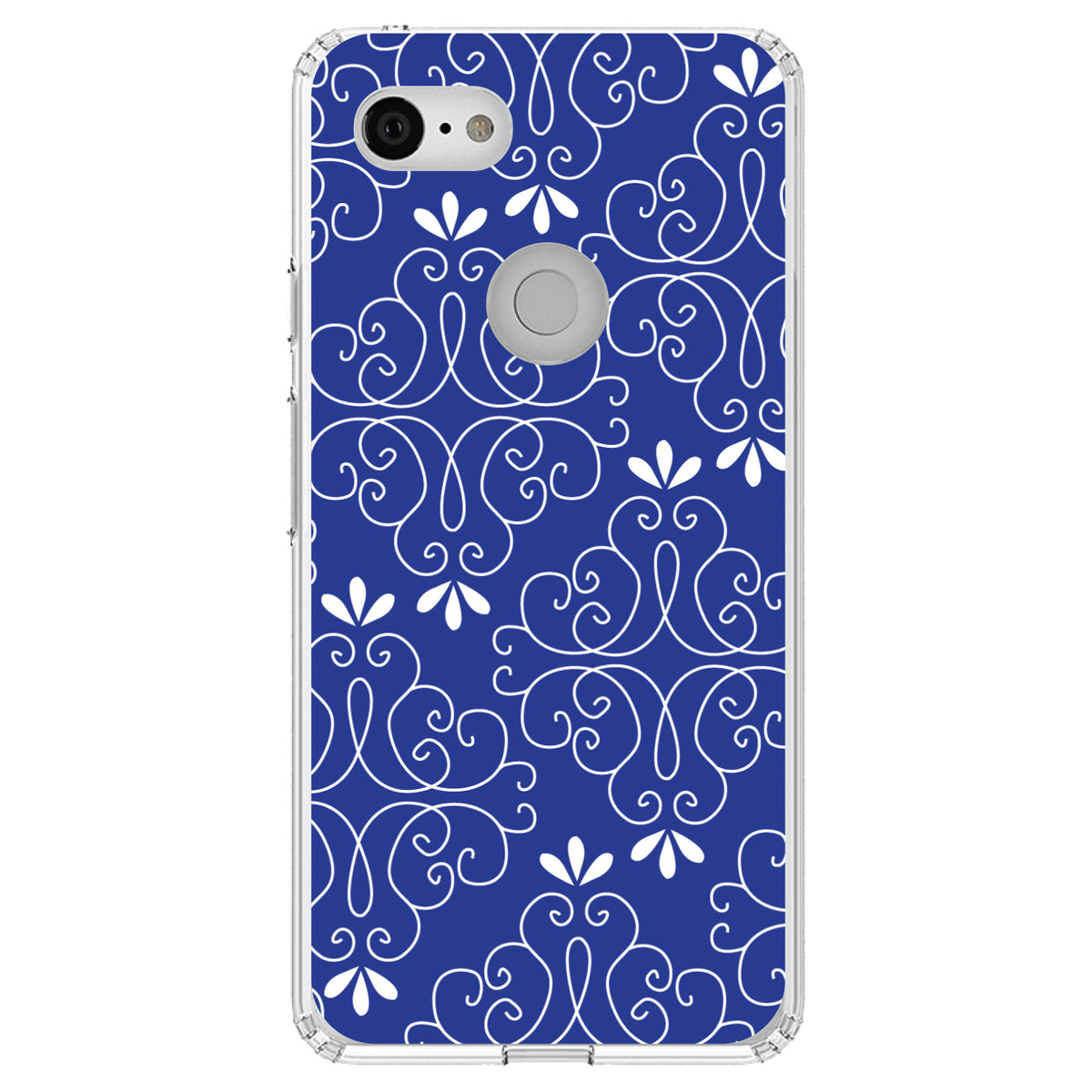 Dark Blue White Floral Clear Shockproof iPhone Case, view 21