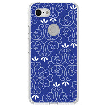 DistinctInk® Clear Shockproof Hybrid Case for Apple iPhone / Samsung Galaxy / Google Pixel - Dark Blue White Floral