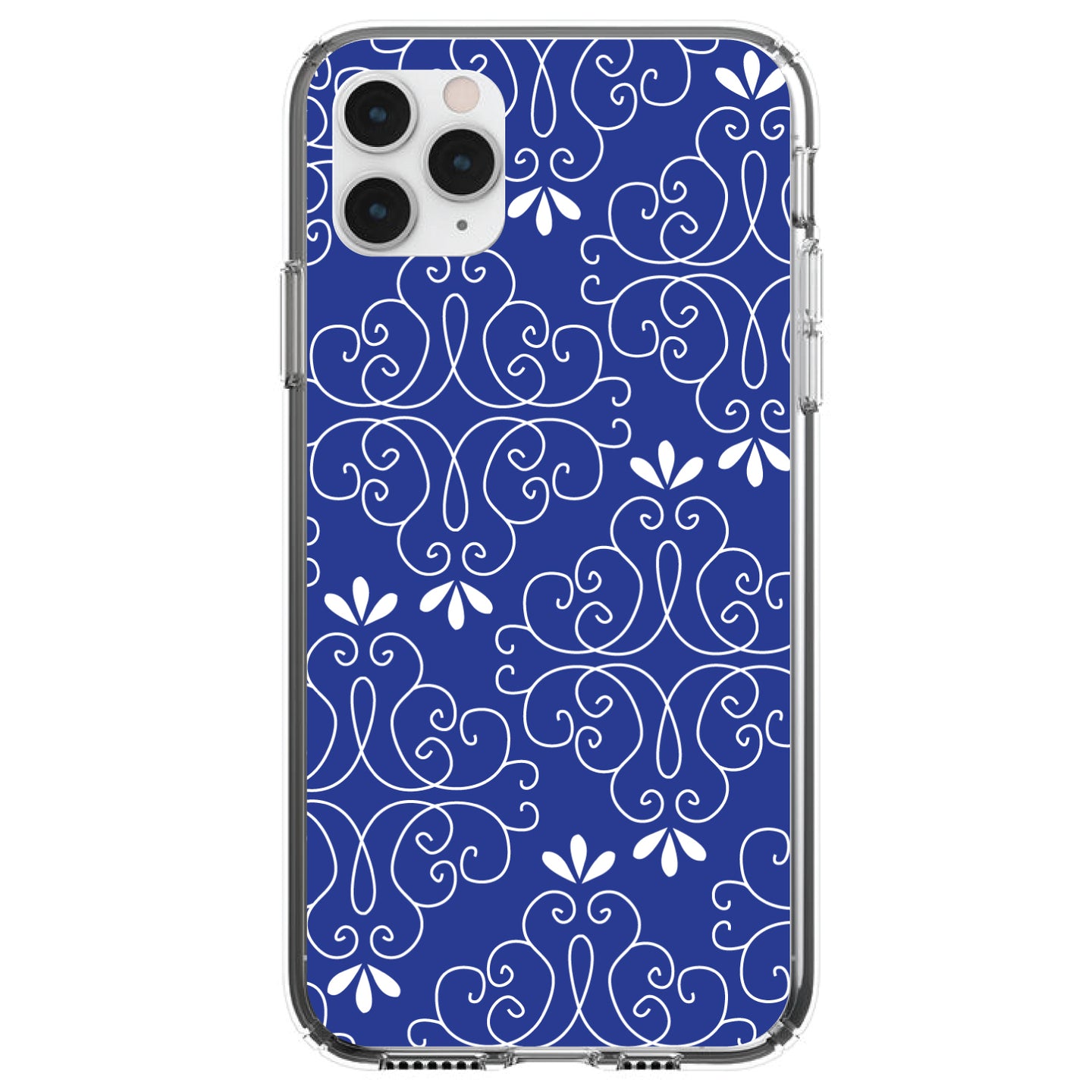 DistinctInk® Clear Shockproof Hybrid Case for Apple iPhone / Samsung Galaxy / Google Pixel - Dark Blue White Floral