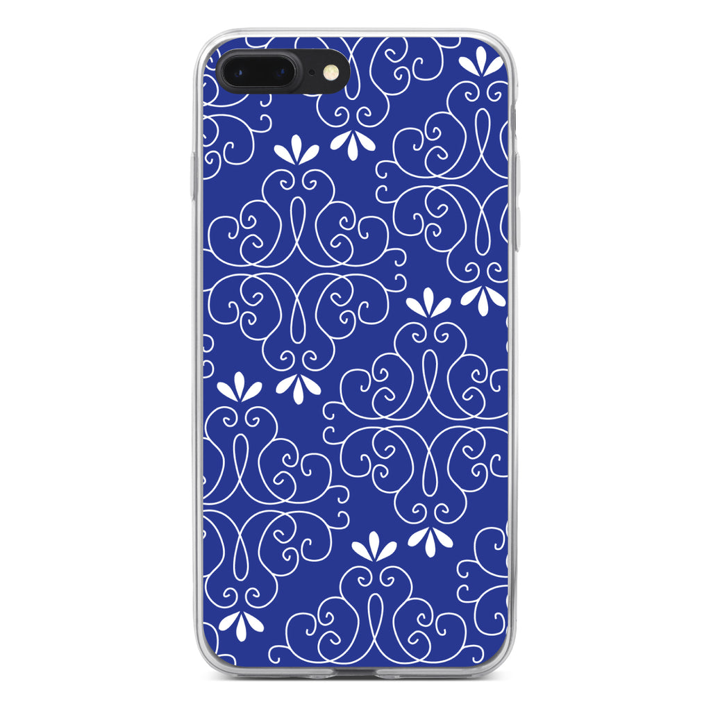 Dark Blue White Floral Clear Shockproof iPhone Case, view 6