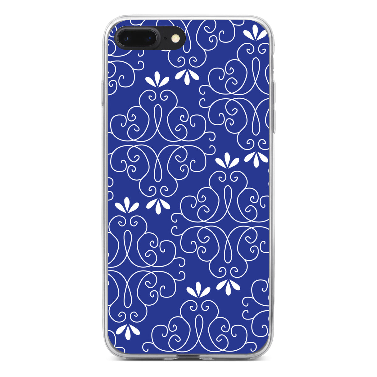 Dark Blue White Floral Clear Shockproof iPhone Case, view 6