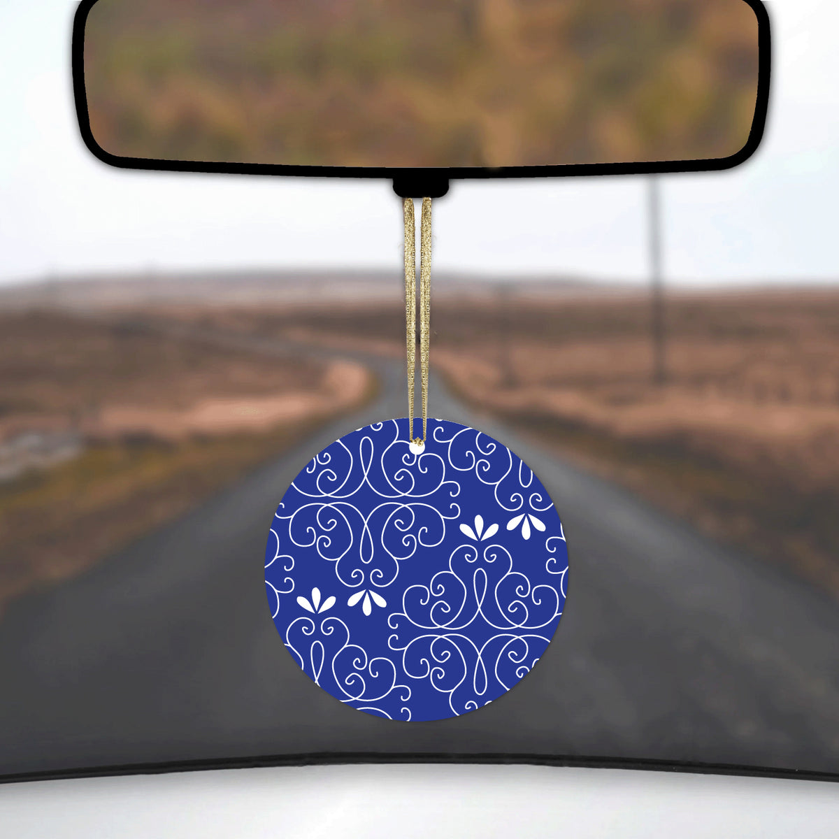 Dark Blue White Floral Ceramic Ornament, view 3