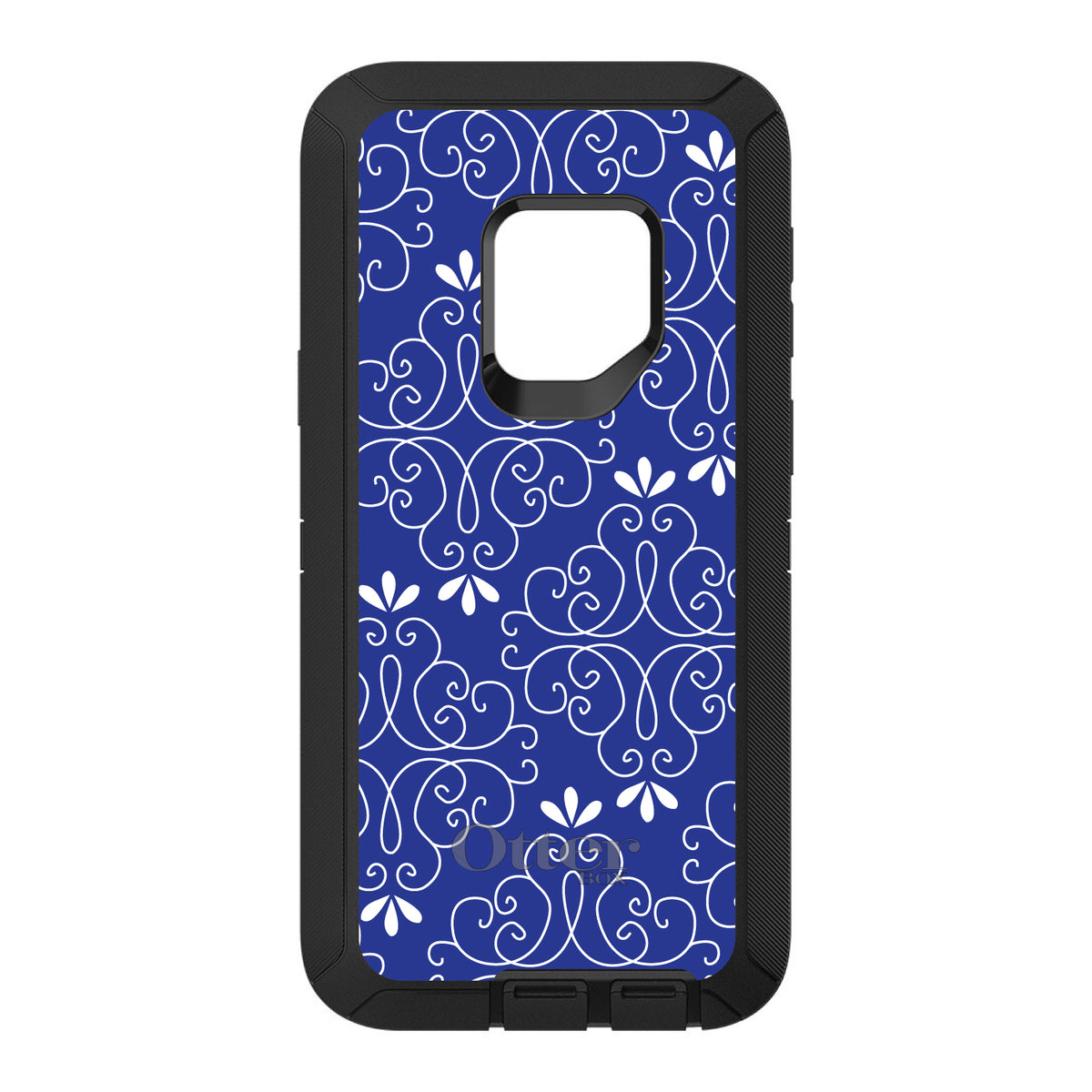 Dark Blue White Floral OtterBox Defender Case for iPhone & Galaxy, view 11