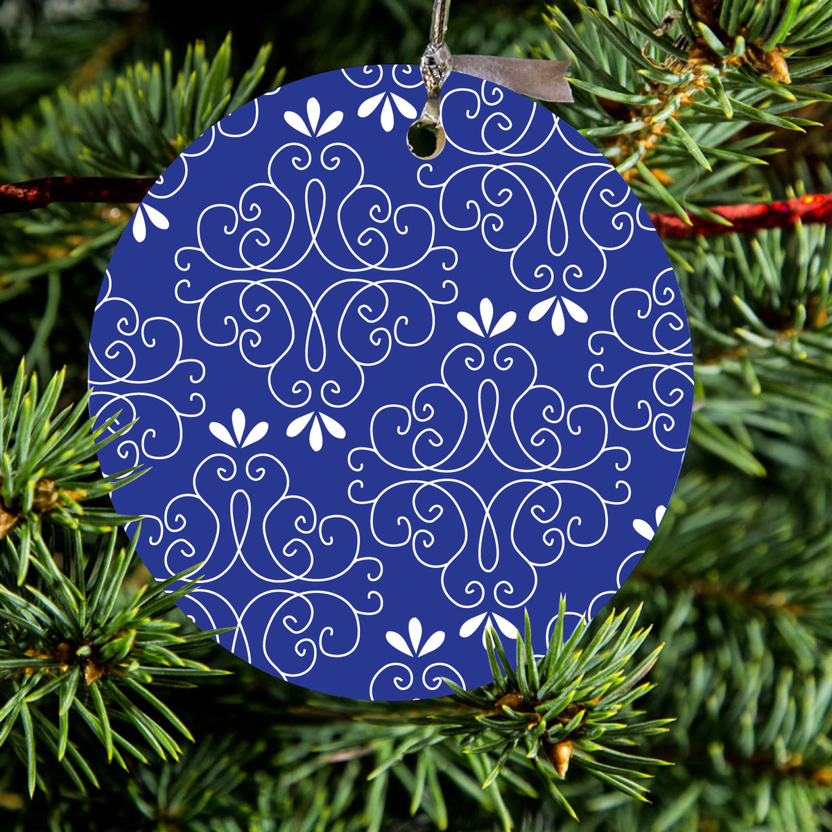 Dark Blue White Floral Ceramic Ornament, view 2