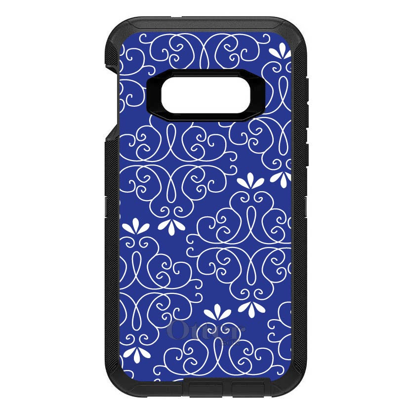 Dark Blue White Floral OtterBox Defender Case for iPhone & Galaxy, view 10