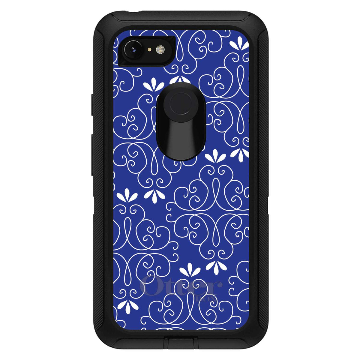 Dark Blue White Floral OtterBox Defender Case for iPhone & Galaxy, view 18