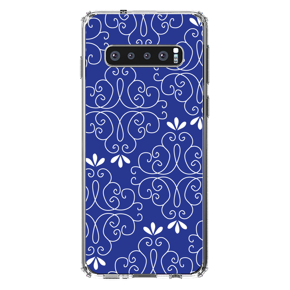 Dark Blue White Floral Clear Shockproof iPhone Case, view 16
