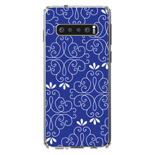 DistinctInk® Clear Shockproof Hybrid Case for Apple iPhone / Samsung Galaxy / Google Pixel - Dark Blue White Floral