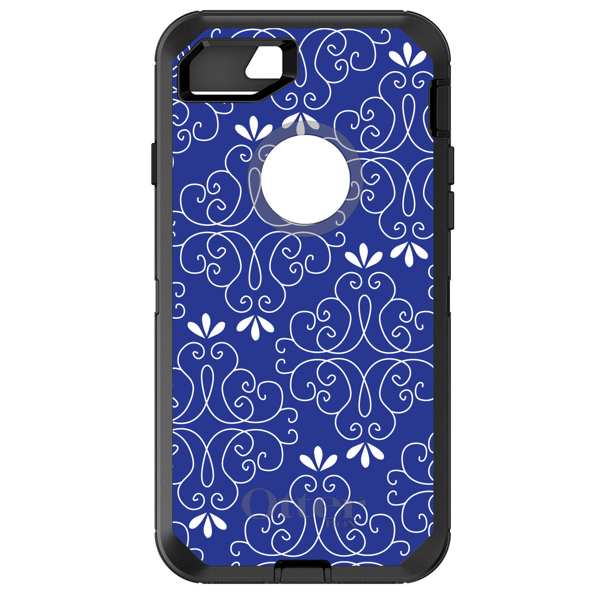 Dark Blue White Floral OtterBox Defender Case for iPhone & Galaxy