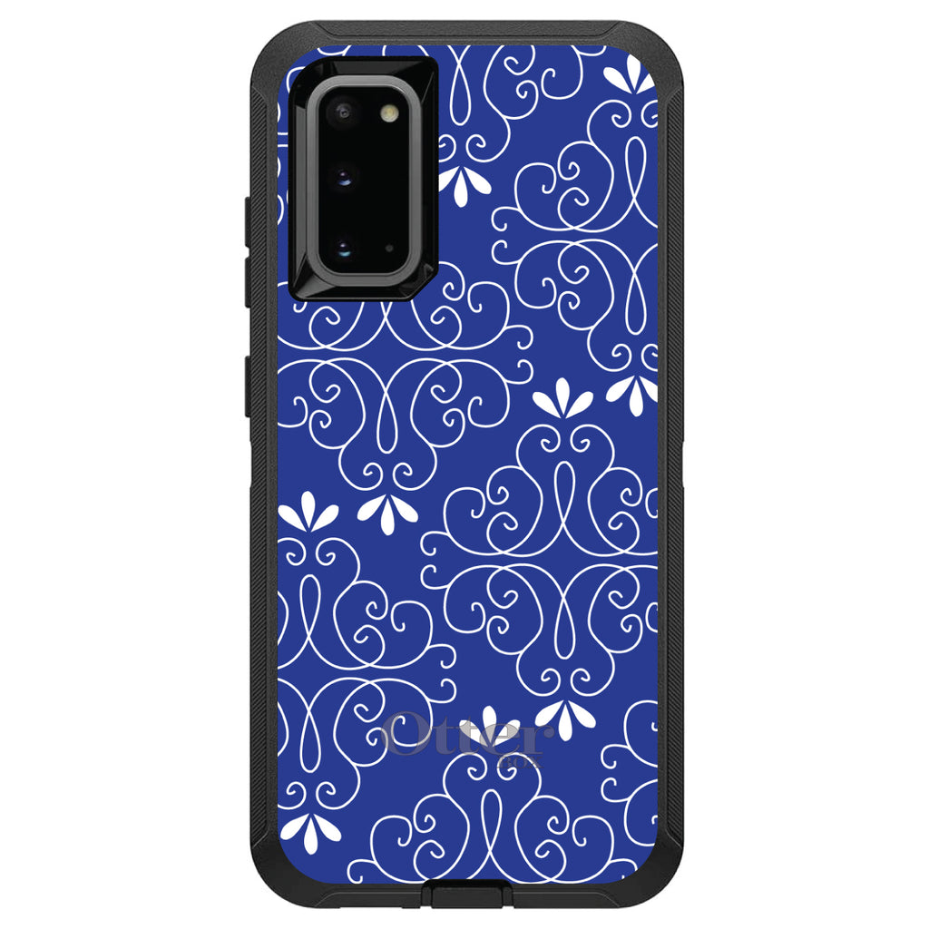 Dark Blue White Floral OtterBox Defender Case for iPhone & Galaxy, view 8
