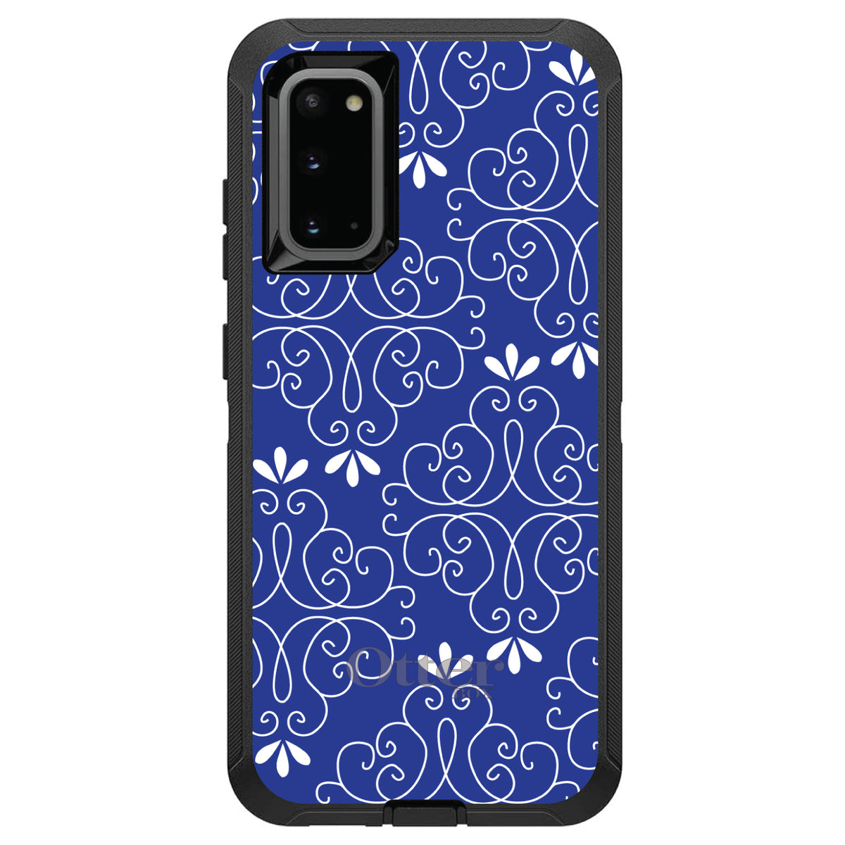 Dark Blue White Floral OtterBox Defender Case for iPhone & Galaxy, view 8