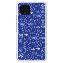 DistinctInk® Clear Shockproof Hybrid Case for Apple iPhone / Samsung Galaxy / Google Pixel - Dark Blue White Floral