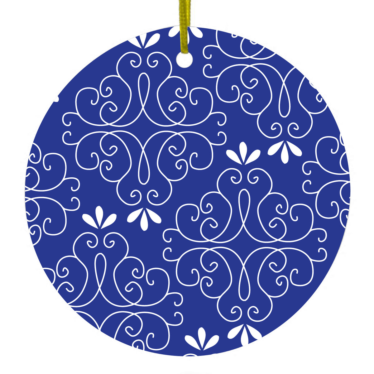 Dark Blue White Floral Ceramic Ornament