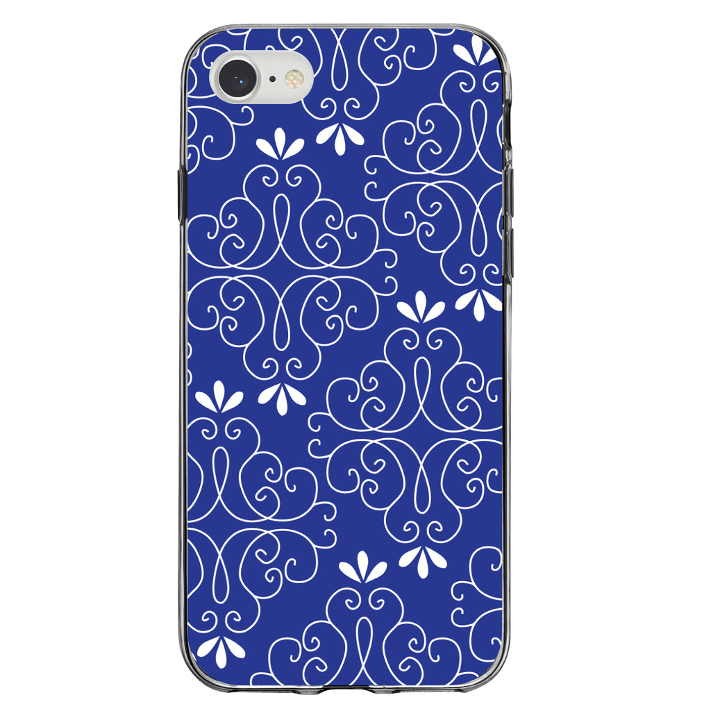 Dark Blue White Floral Clear Shockproof iPhone Case, view 5