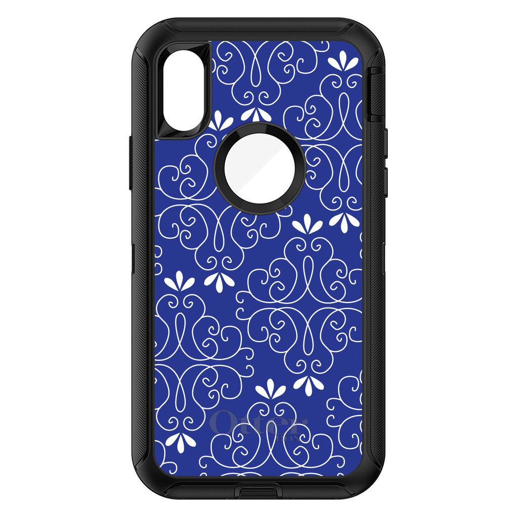 Dark Blue White Floral OtterBox Defender Case for iPhone & Galaxy, view 3
