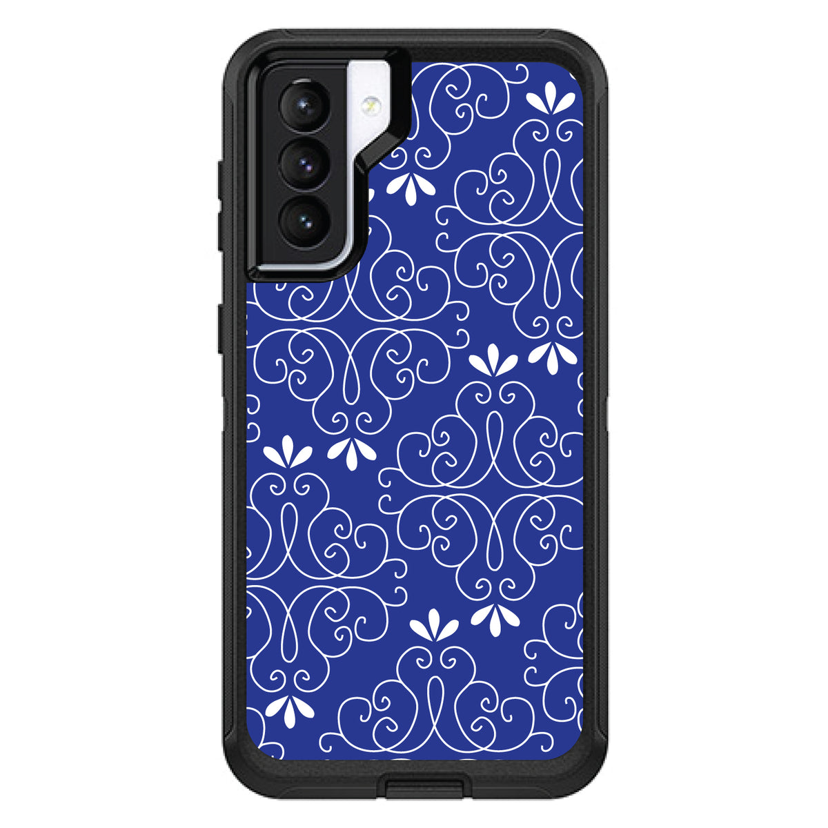 Dark Blue White Floral OtterBox Defender Case for iPhone & Galaxy, view 5