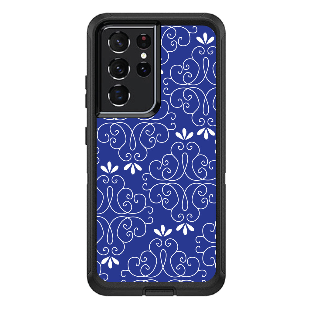 Dark Blue White Floral OtterBox Defender Case for iPhone & Galaxy, view 7