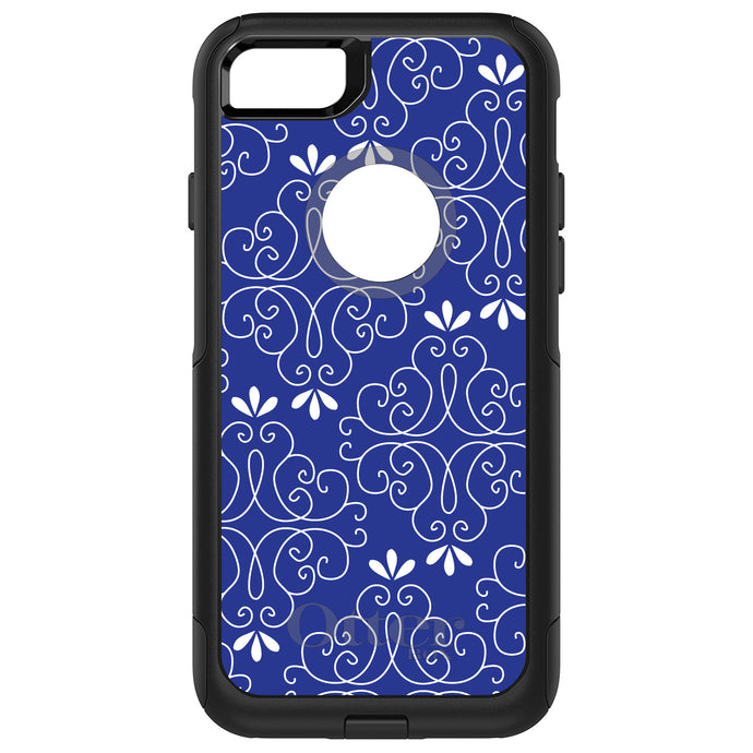 DistinctInk OtterBox Commuter Series Case for Apple iPhone or Samsung Galaxy - Dark Blue White Floral