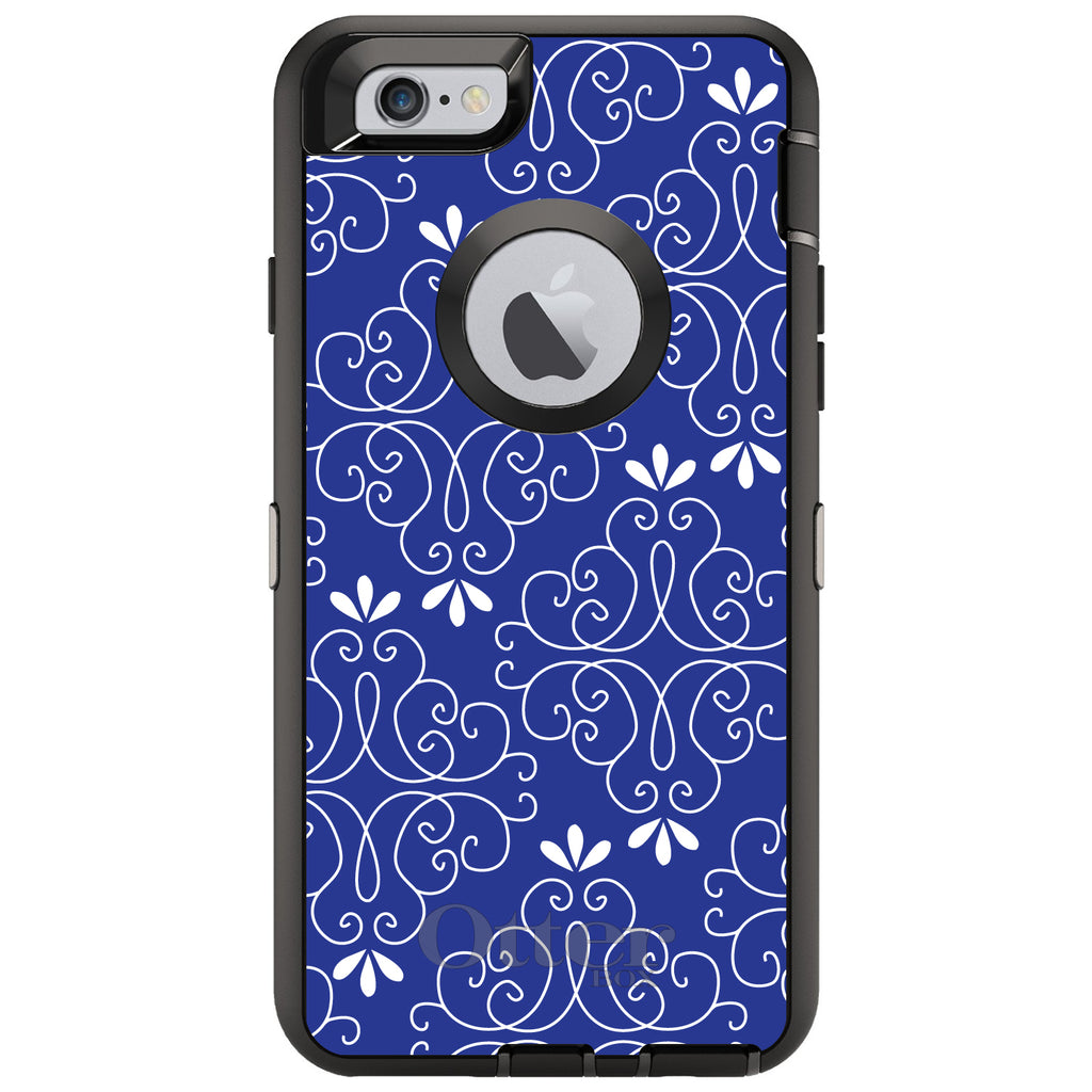 Dark Blue White Floral OtterBox Defender Case for iPhone & Galaxy, view 4