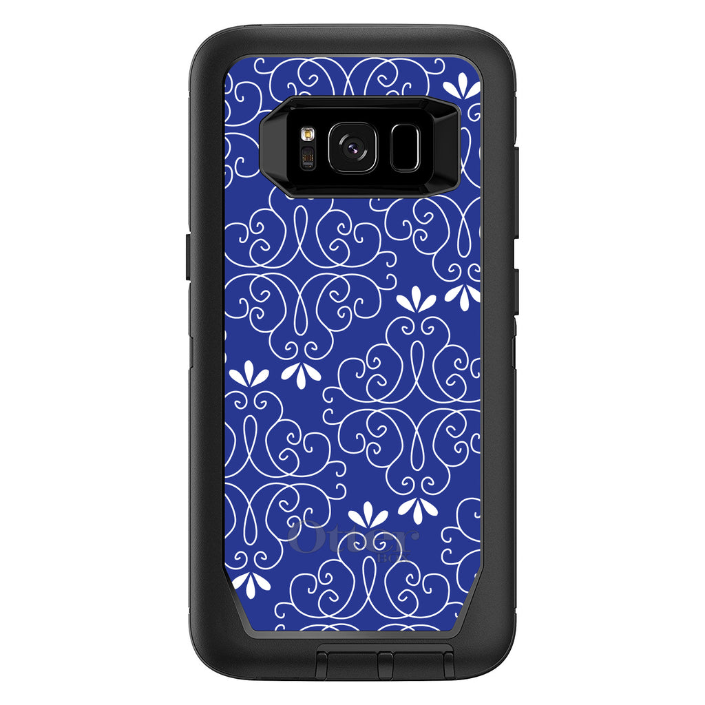 Dark Blue White Floral OtterBox Defender Case for iPhone & Galaxy, view 12