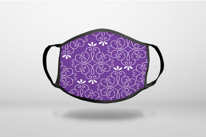 Purple White Floral - 3-Ply Reusable Soft Face Mask Covering, Unisex, Cotton Inner Layer
