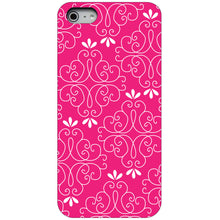 DistinctInk® Hard Plastic Snap-On Case for Apple iPhone or Samsung Galaxy - Neon Pink White Floral