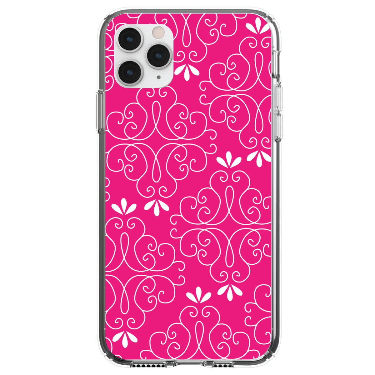 Neon Pink White Floral Clear Shockproof iPhone Case