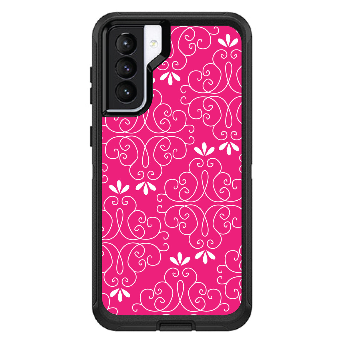 Neon Pink White Floral OtterBox Defender Case for iPhone & Galaxy, view 6