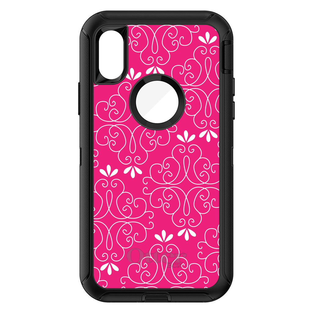 Neon Pink White Floral OtterBox Defender Case for iPhone & Galaxy, view 3