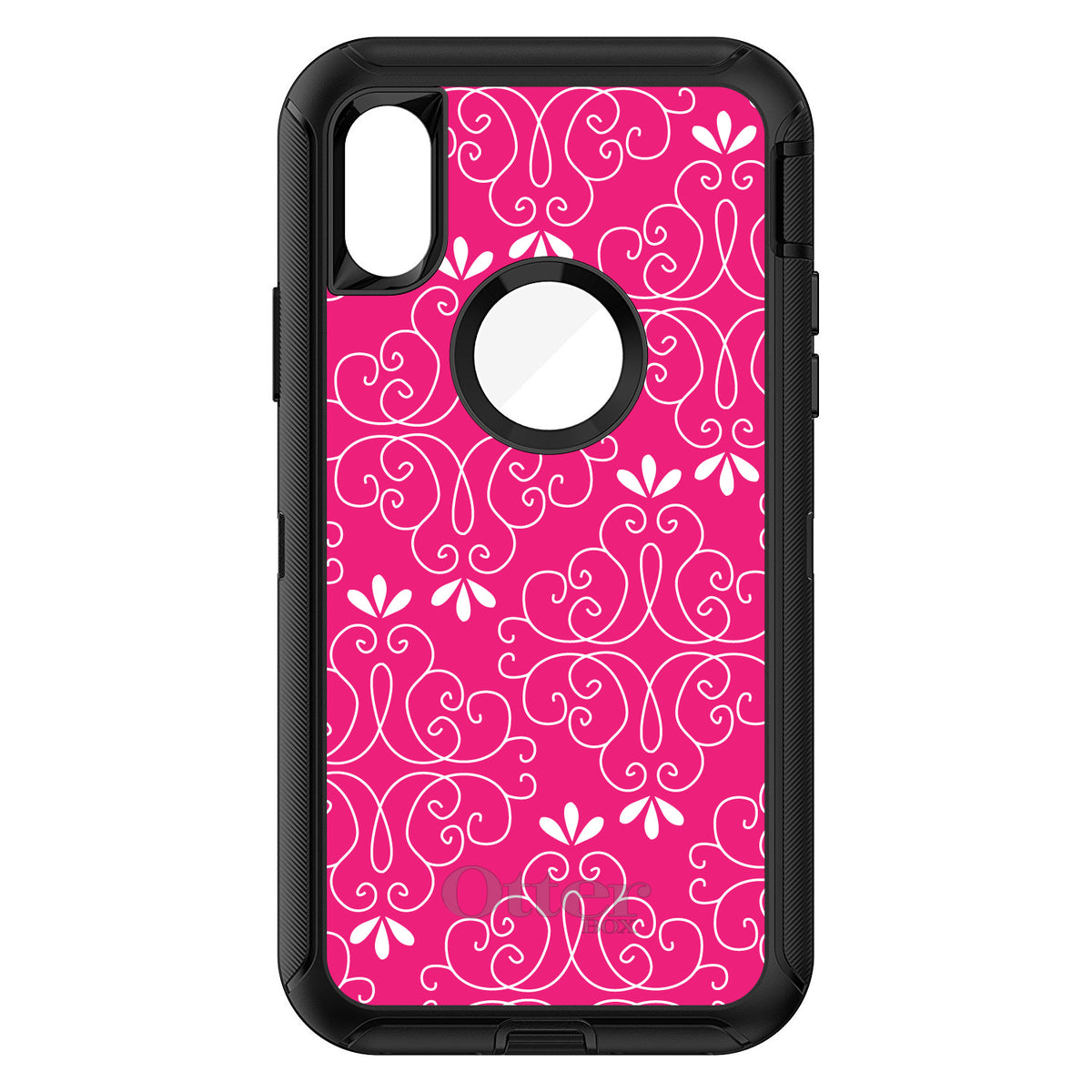Neon Pink White Floral OtterBox Defender Case for iPhone & Galaxy, view 3