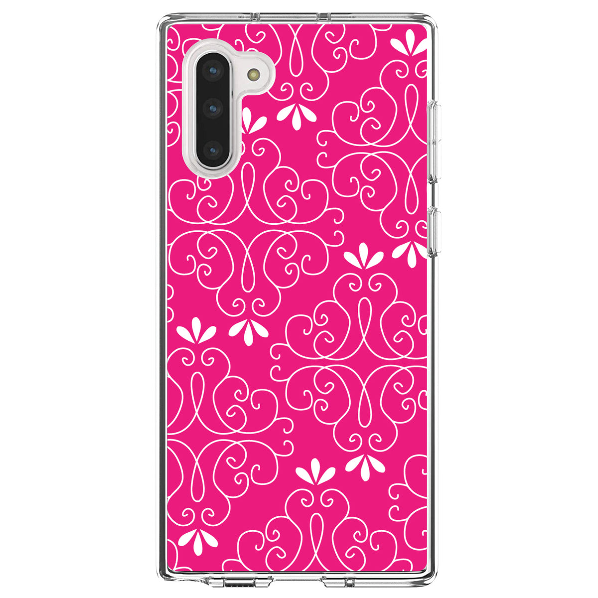 Neon Pink White Floral Clear Shockproof iPhone Case, view 9