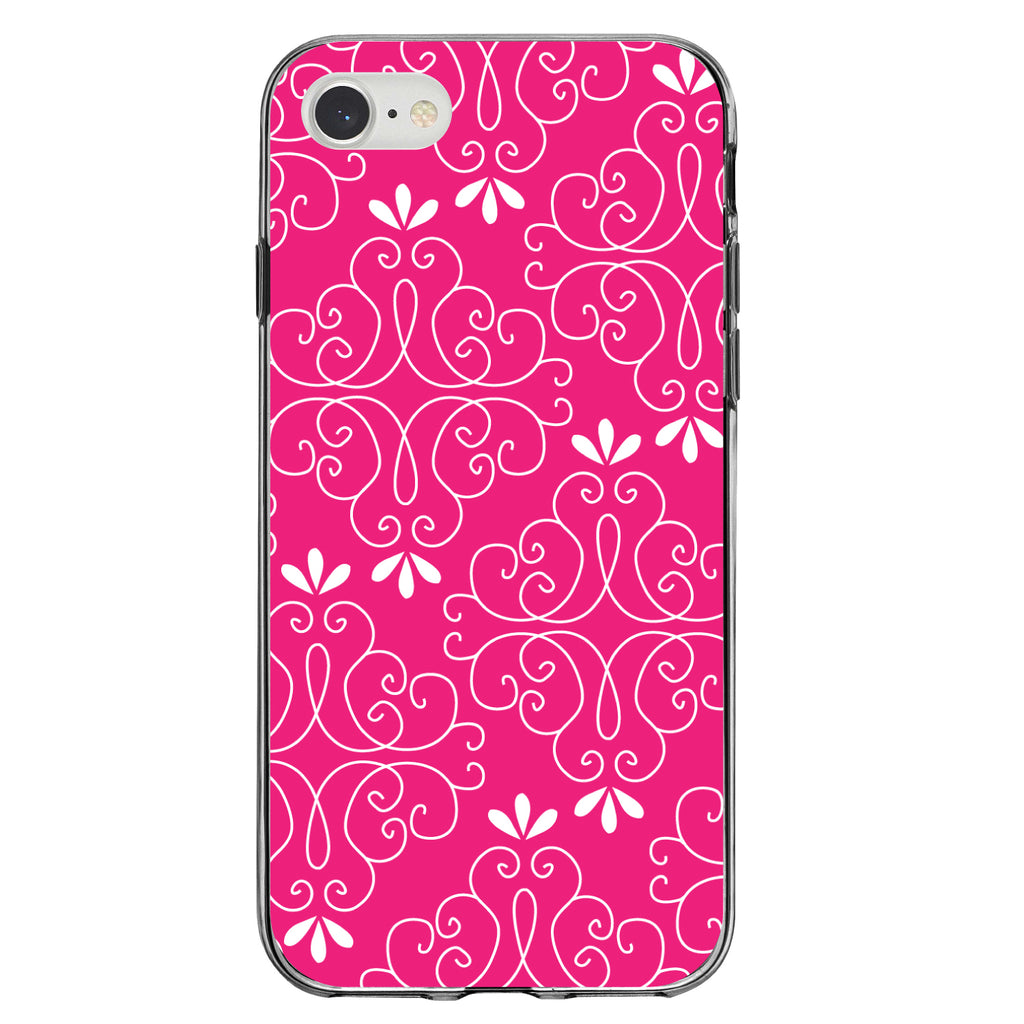 Neon Pink White Floral Clear Shockproof iPhone Case, view 5