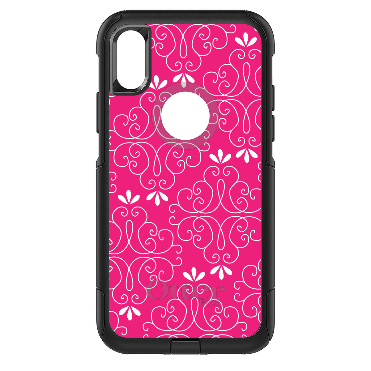 Neon Pink White Floral OtterBox Commuter Case for iPhone & Galaxy, view 3
