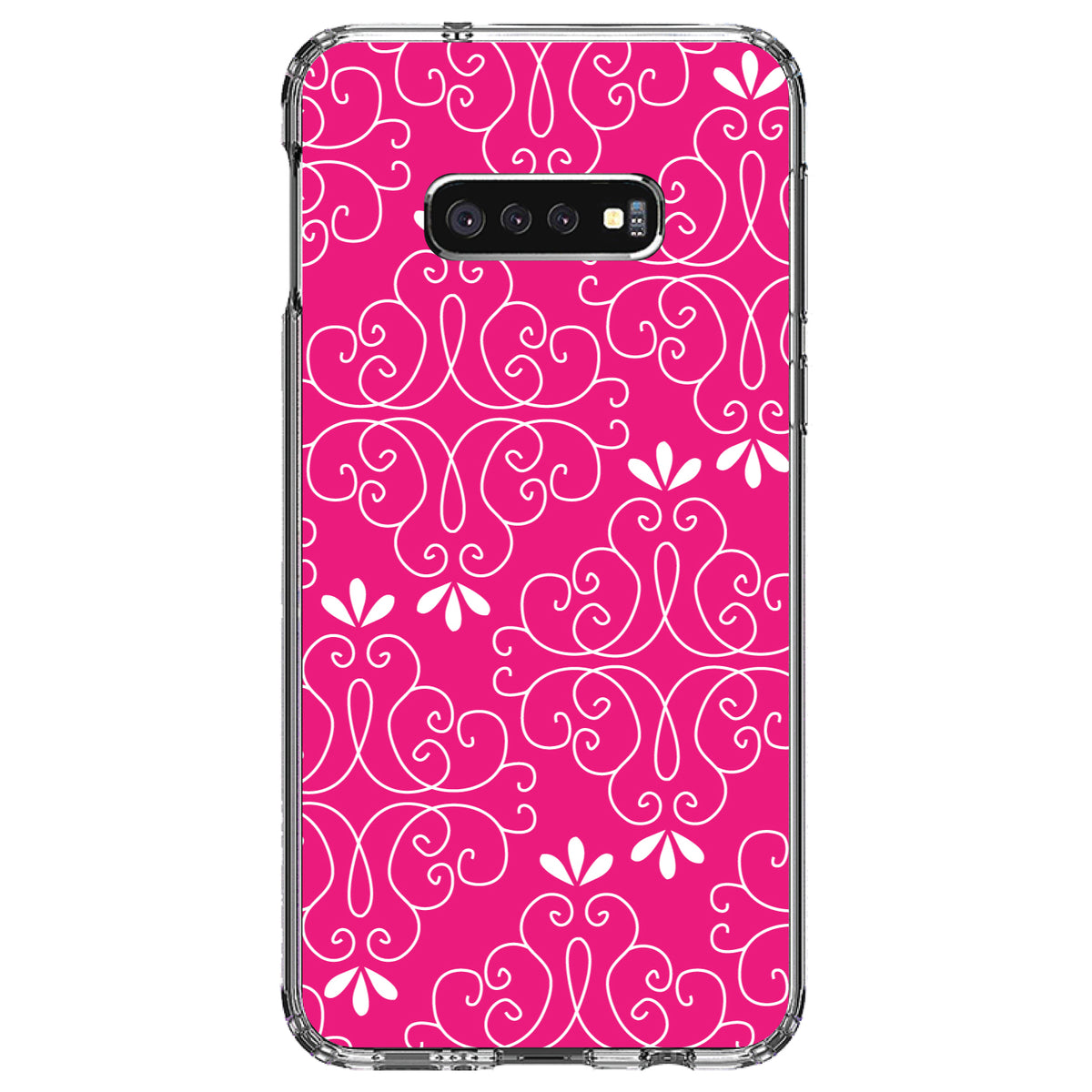 Neon Pink White Floral Clear Shockproof iPhone Case, view 18