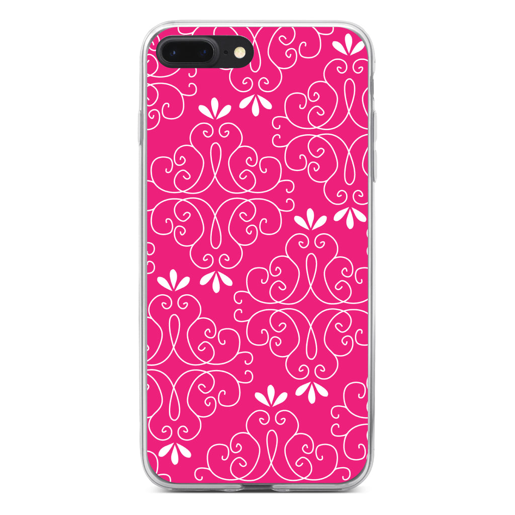 Neon Pink White Floral Clear Shockproof iPhone Case, view 6