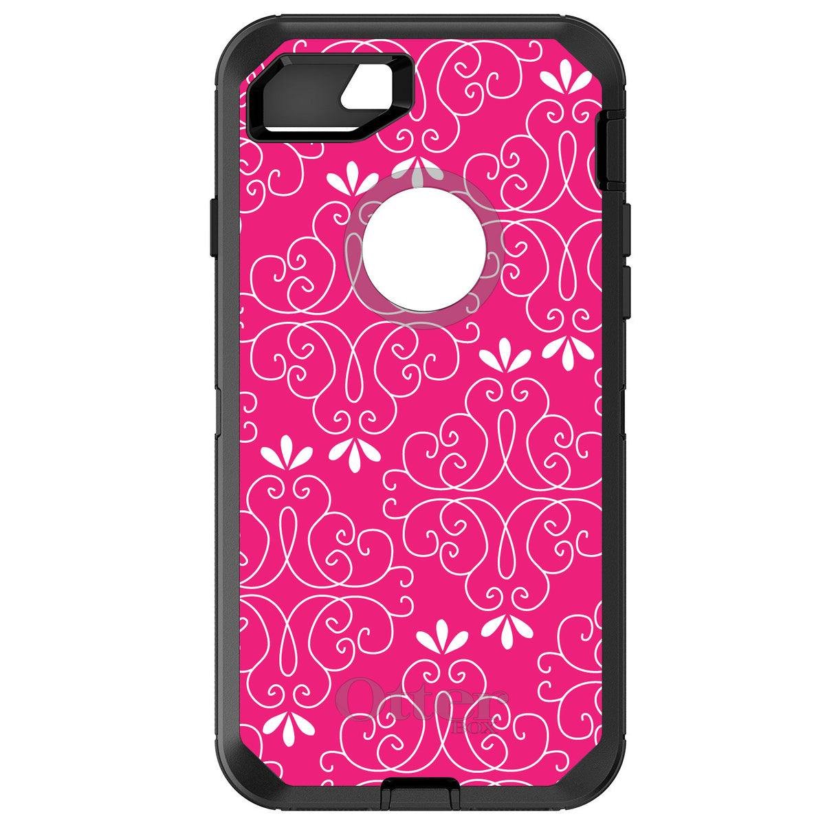 Neon Pink White Floral OtterBox Defender Case for iPhone & Galaxy