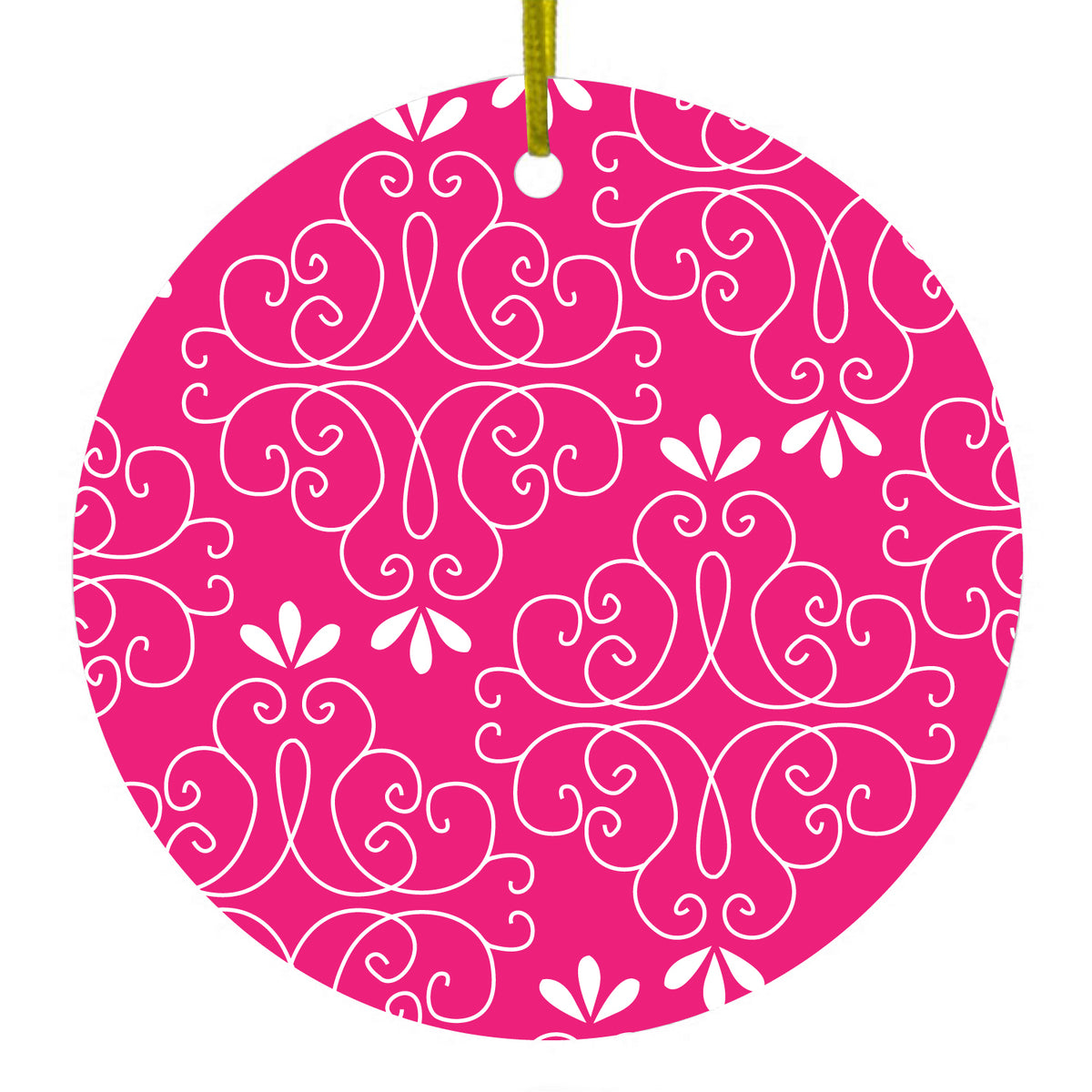 Neon Pink White Floral Ceramic Ornament