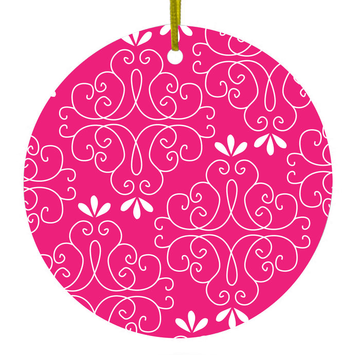 Neon Pink White Floral Ceramic Ornament