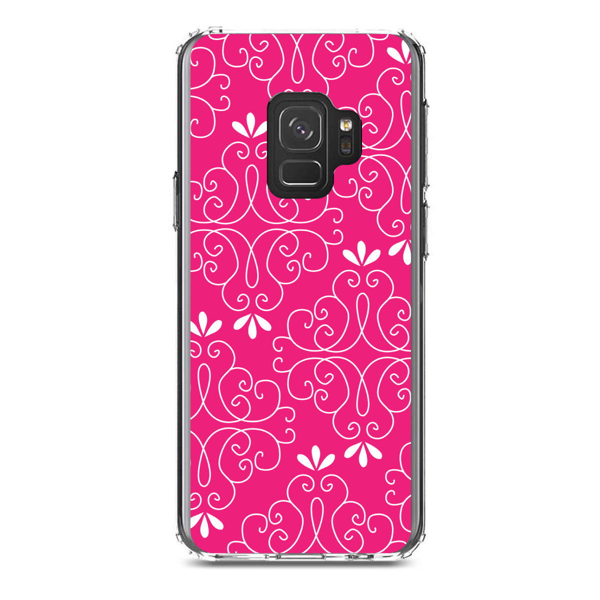 Neon Pink White Floral Clear Shockproof iPhone Case, view 19