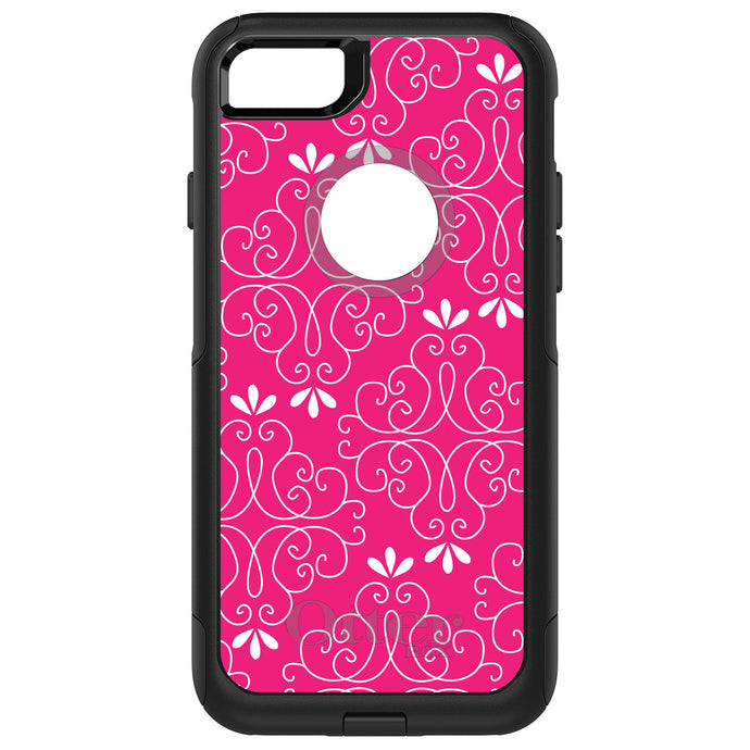 DistinctInk OtterBox Commuter Series Case for Apple iPhone or Samsung Galaxy - Neon Pink White Floral